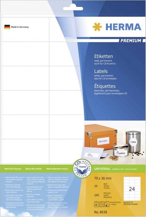Image du produit HERMA Étiquettes d'adresse A4
