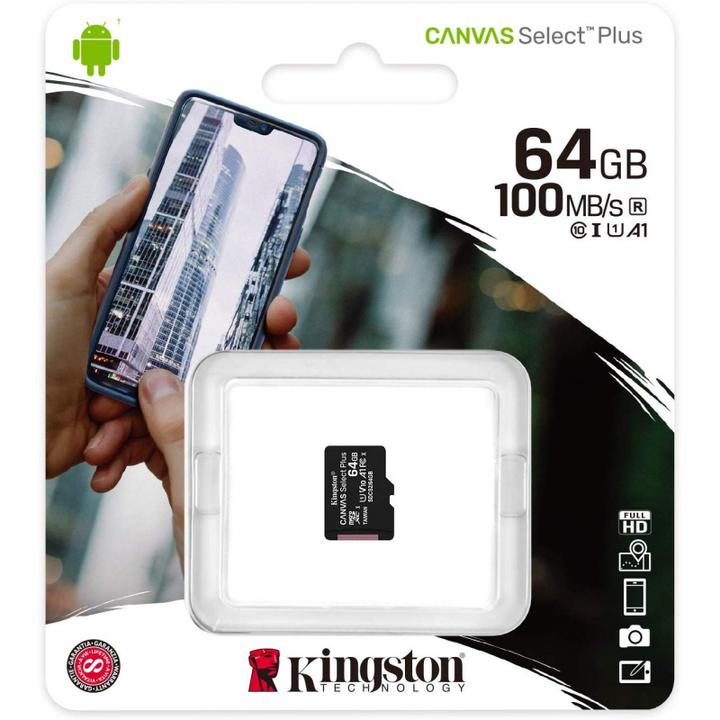 Actual product image Kingston Canvas Select Plus microSDXC Card 64GB (64 GB, microSDXC, U1, UHS-I)