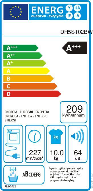 Energy Label Hisense DH5S102BW (10 kg, Right, Left)