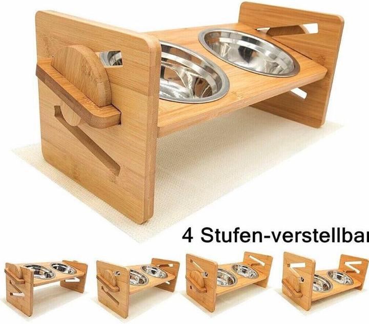 Actual product image Hermex XXL Double Bowl Adjustable for Dogs Wooden Food Bowl Feeding Bowl