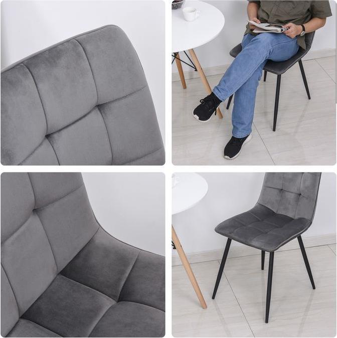 Actual product image Swisshandel24 2er-Set Esszimmerstuhl Polsterstuhl Küchenstuhl Esstisch Schaumstoff Metall Grau+Schwarz 45 x 63 x 9