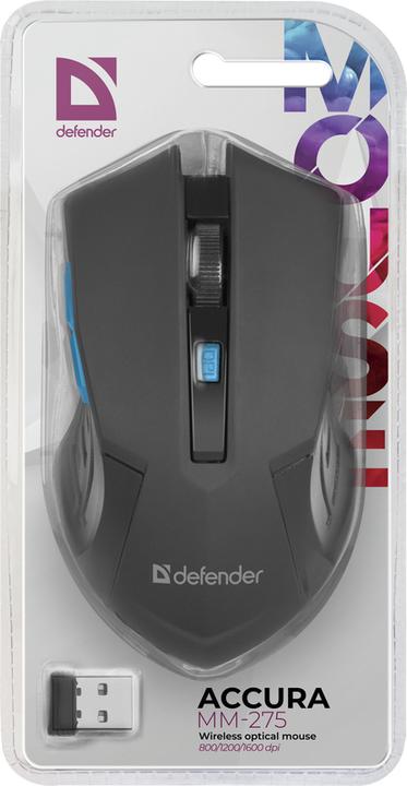 Produktbild Defender MAUS ACCURA MM-275 RF SCHWARZ UND BLAU OPTICAL 1600DPI 6P (Kabellos)