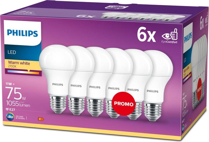 Produktbild Philips LED (E27, 11 W, 1055 lm, 6 x, F)