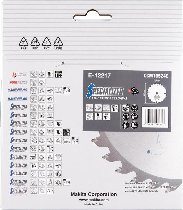 Produktbild Makita Sägeblatt 165x1,5x20, 24Z EFFICUT