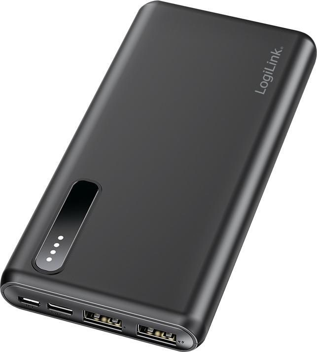 Produktbild LogiLink Powerbank PA0311 schwarz, 8000 mAh, 2x USB-A, 2-in-1-Kabel (8000 mAh, 12 W)