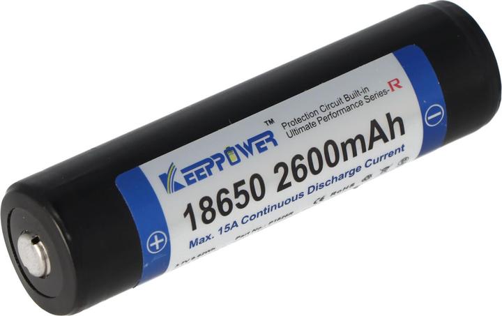 Immagine prodotto Keeppower Batteria R 18650 protetta (polo positivo sollevato) (1 pz., 18650, 2600 mAh)