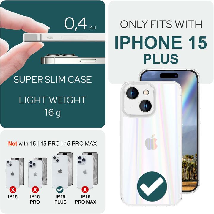 Actual product image Nalia Clear tempered glass cover rainbow effect (Apple iPhone 15 Plus)