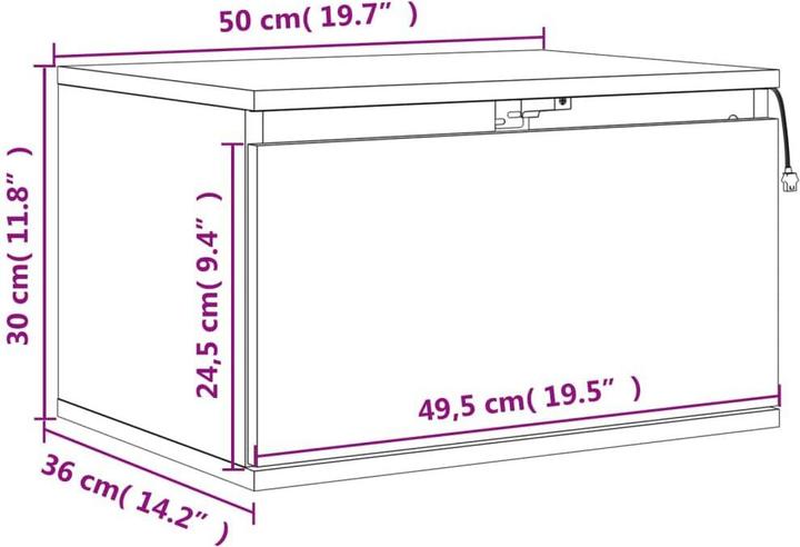 Produktbild VidaXL Wand-Nachttisch mit LED-Leuchten Braun Eichen-Optik,Farbe (50 x 36 x 30 cm)