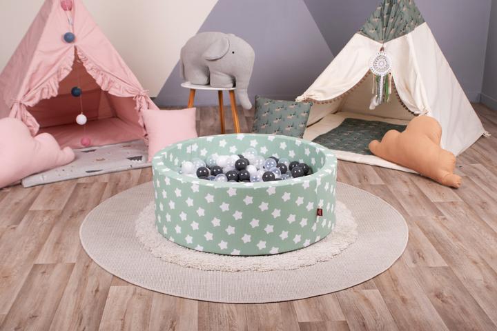Image du produit Knorrtoys Piscine à balles soft - "Green white stars" 300 balls grey/white/transparent