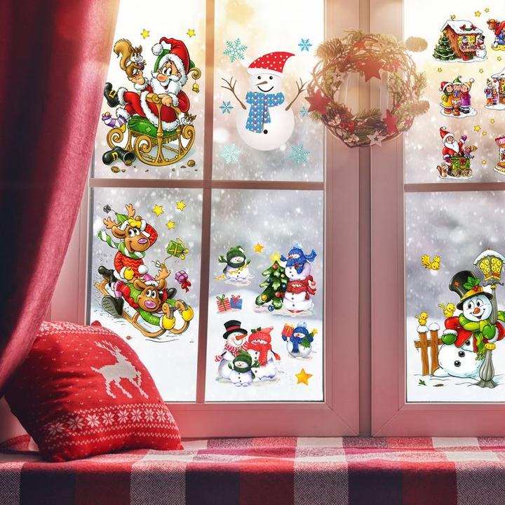 Produktbild Hermex 9er Set Fensterbilder Weihnachtsmotive Sticker Haftbild Fensterdeko