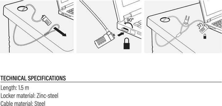 Image du produit Verrou pour ordinateur portable, 1,5m, number lock