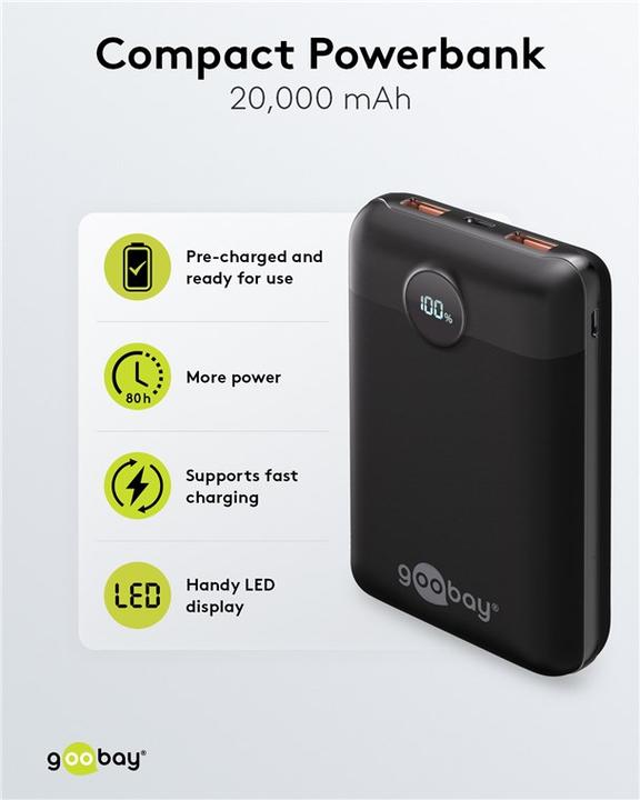 Immagine prodotto Goobay Powerbank compatto da 20.000 mAh (20 mAh, 22.50 W, 77 Wh)