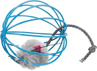 Image du produit Trixie Souris en peluche dans une boule en treillis D=6cm (Jouet en peluche chat)