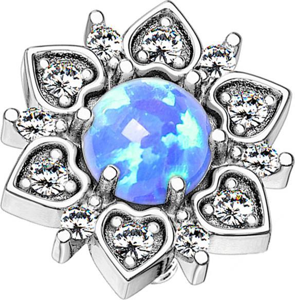 Produktbild Star Piercing Dermal Anchor silber Herzblume mit Opal blau (Messing, Chirurgenstahl 316L)