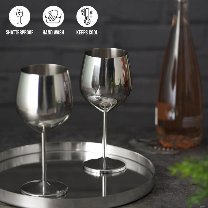 Image du produit Oak & Steel Acier inoxydable Verres à vin Argent Lot de 2 (50 cl, 2 Verres, Set de verres à vin)