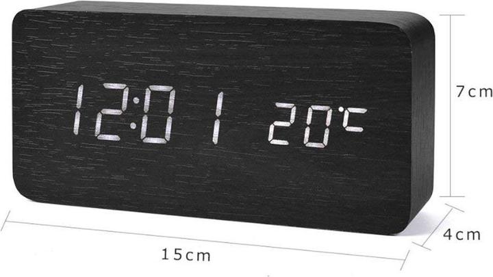 Image du produit JTI Réveil numérique à LED avec design bois - Bois / Blanc