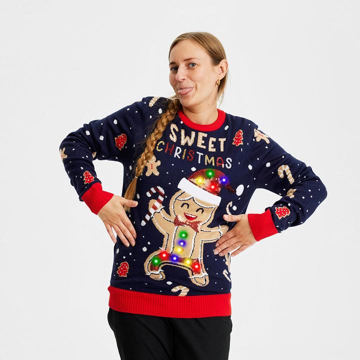 Actual product image Christmas Sweats Cute Cookie Man LED Sweater (M)