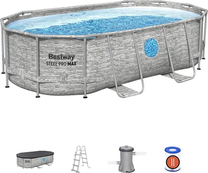 Produktbild Bestway Steel Pro MAX Splashview Frame P ool Komplett-Set mit Filterpumpe 427x250 (427 x 250 x 100 cm)