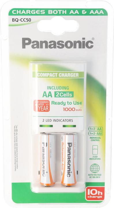 Actual product image Panasonic Compact Charger BQ-CC50 (2 pcs., AA, 1000 mAh, Battery + charger)
