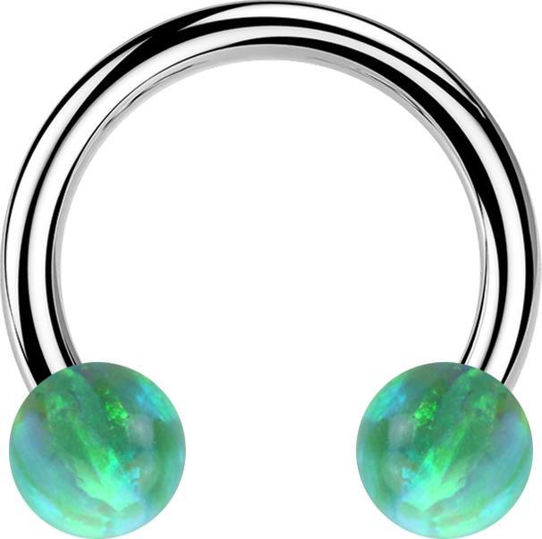 Image du produit Star Piercing Micro Circular Barbell argent avec deux boules opale verte (sans laiton, Acier chirurgical 316L)