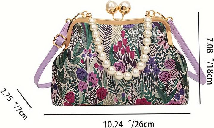 Only-Bags.Store Vintage-inspirierten Blumenmuster Design Kupplung Tasche mit faux Perle Griff, modische