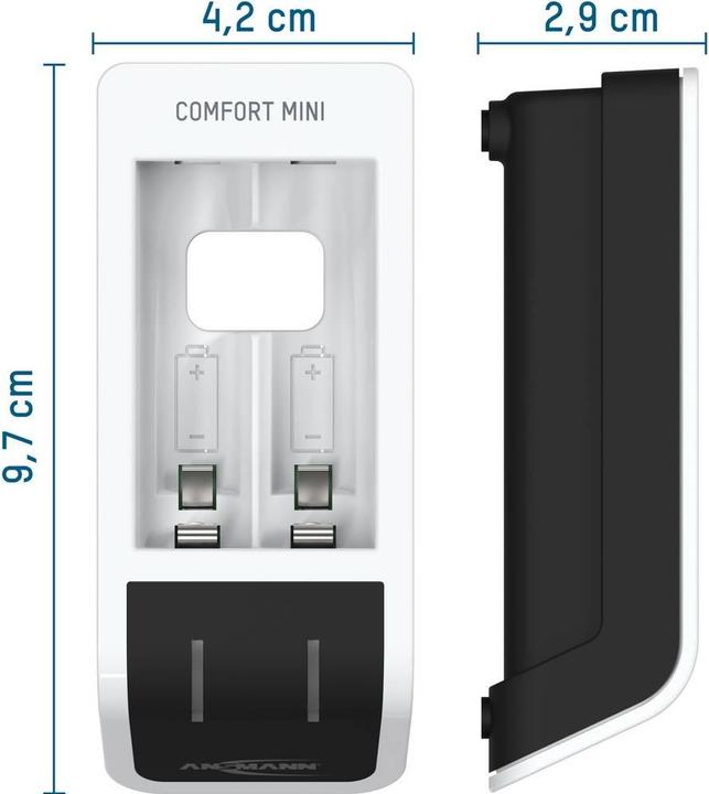Produktbild Ansmann Comfort Mini Ladegerät inkl. 2 AA Mignon Akkus 2100 mAh (1 Stk., AA, AAA, 800.80 mAh, Akku)