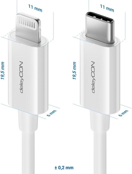 Image du produit deleyCON Câble USB 2.0 USB C - Lightning 0,15 m (0.15 m, USB 2.0)