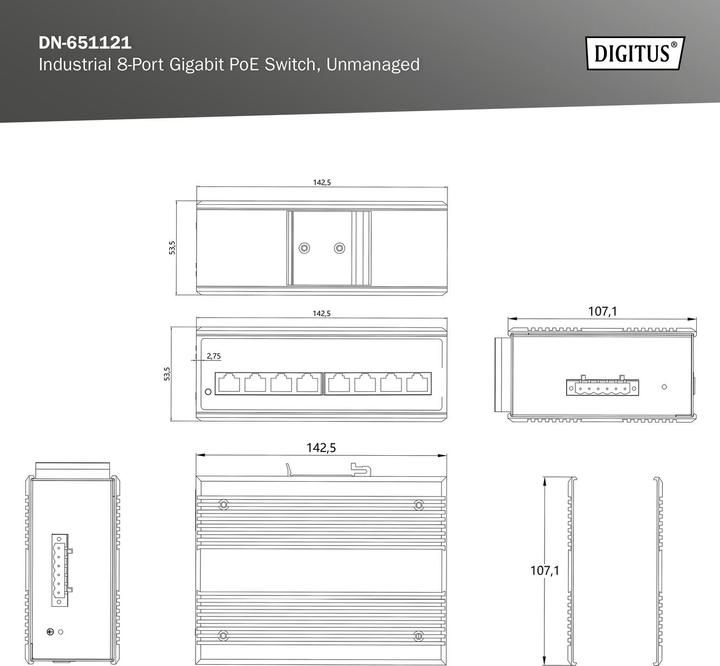 Actual product image Digitus Industrial 8-Port Gigabit PoE Switch (8 Ports)