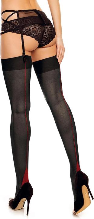 Image du produit Glamory Delight 20 Bas porte-jarretelles à couture, couleur noir-rouge, taille 52-54 (20 DEN, 52 - 54)