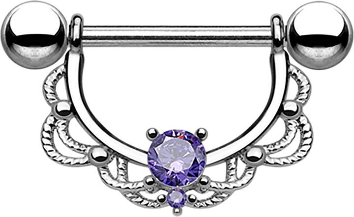 Produktbild Star Piercing Barbell Halbkranz silber mit Kristall tanzanite (Chirurgenstahl 316L, ohne Messing)