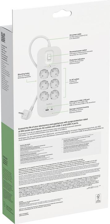 Produktbild Belkin Surgemaster Überspannungsschutz (6 x, CEE 7/3, 2 m)