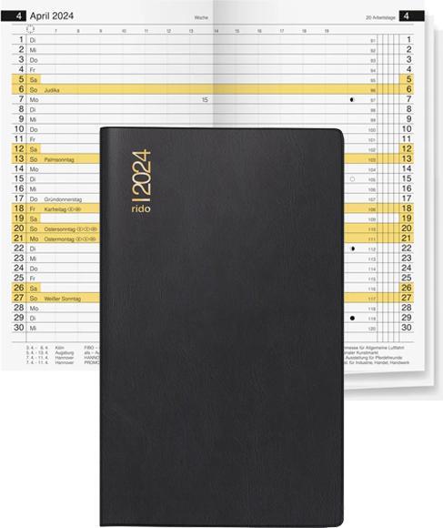 Produktbild Ridoide Tischplaner Gilet 2024 704500290 70x118mm,schwarz (70 x 118 mm, Deutsch, Französisch, Englisch, Italienisch)
