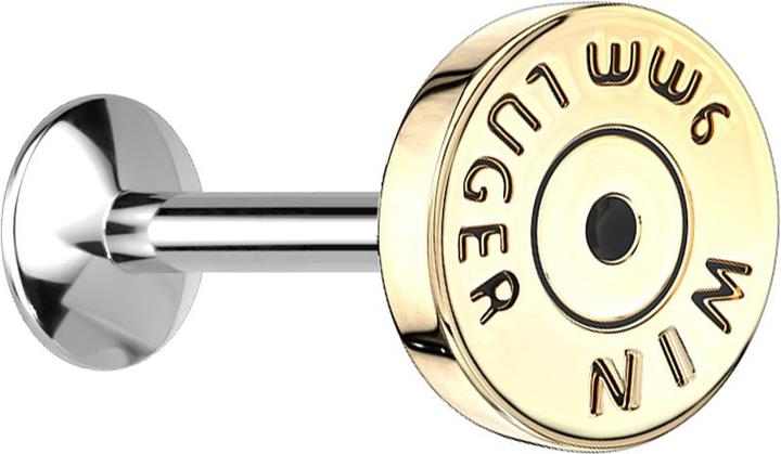 Produktbild Star Piercing Micro UFO Labret Innengewinde vergoldet mit Patrone Kugel (Chirurgenstahl 316L, Messing)