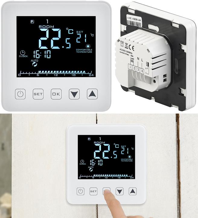 Immagine prodotto Revolt Termostato a parete per riscaldamento a pavimento con LCD e tasti a sfioramento