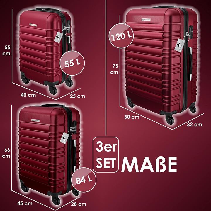 Produktbild Kesser 3tlg. Hartschalenkofferset mit Kofferwaage (120 l, M (50 - 90l), XL (ab 115l))