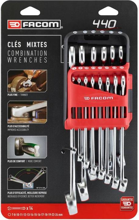 Immagine prodotto Facom Set di chiavi combinate (19 mm, 12 mm, 24 mm, 14 mm, 22 mm, 16 mm, 10 mm, 18 mm, 7 mm, 17 mm, 11 mm, 15 mm, 8 mm, 13 mm)
