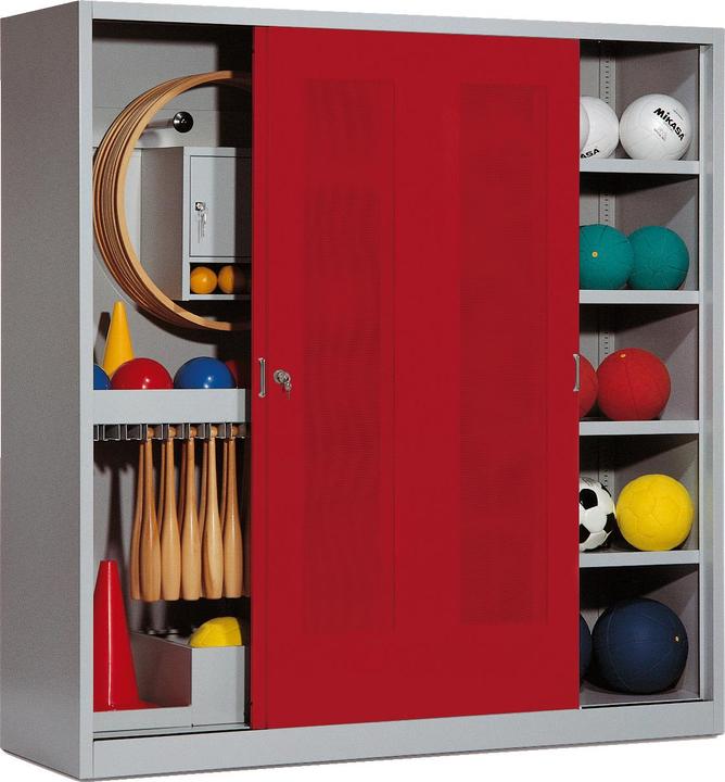 C+P Sportgeräteschrank (HxBxT: 195x190x60 cm, mit Lochblech-Schiebetüren, Typ 5)