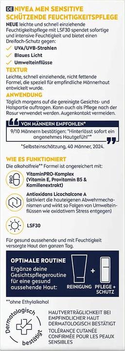 Produktbild Nivea Men Sensitive Schützende Feuchtigkeitspflege LSF30 (50 ml, Tagescreme, SPF 30)