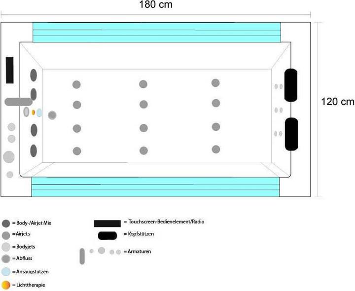 Image du produit Home Deluxe Baignoire à hydromassage avec LED de luminothérapie NAUTICA XL - 182x120cm (120 cm, 180 cm)
