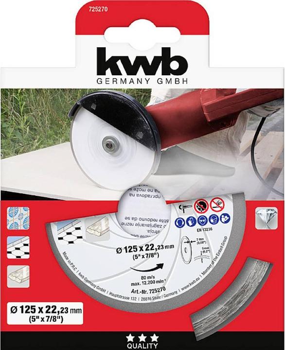 Produktbild kwb 725270 Diamanttrennscheibe Durchmesser 125 mm Bohrungs-Ø 22.23 mm Fliesen