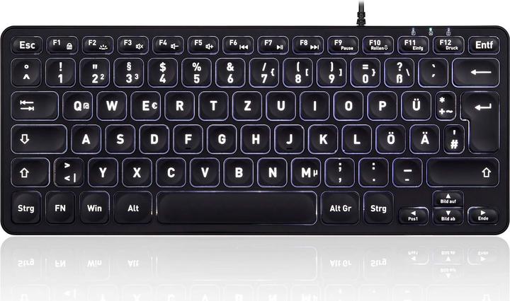 Produktbild Perixx PERIBOARD-332B DE, Mini-Tastatur, USB kabelgebunden, Hintergrundbeleuchtung, schwarz (DE, Kabelgebunden)