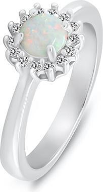 Brilio Silver - Silver ring with white synthetic opal and zircons RI110W - Circuit: 54 mm (54)