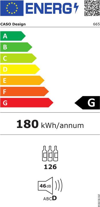 Label énergétique Caso WineMaster 126 Cave à vin à compresseur Autonome en acier inoxydable 126 bouteille(s)