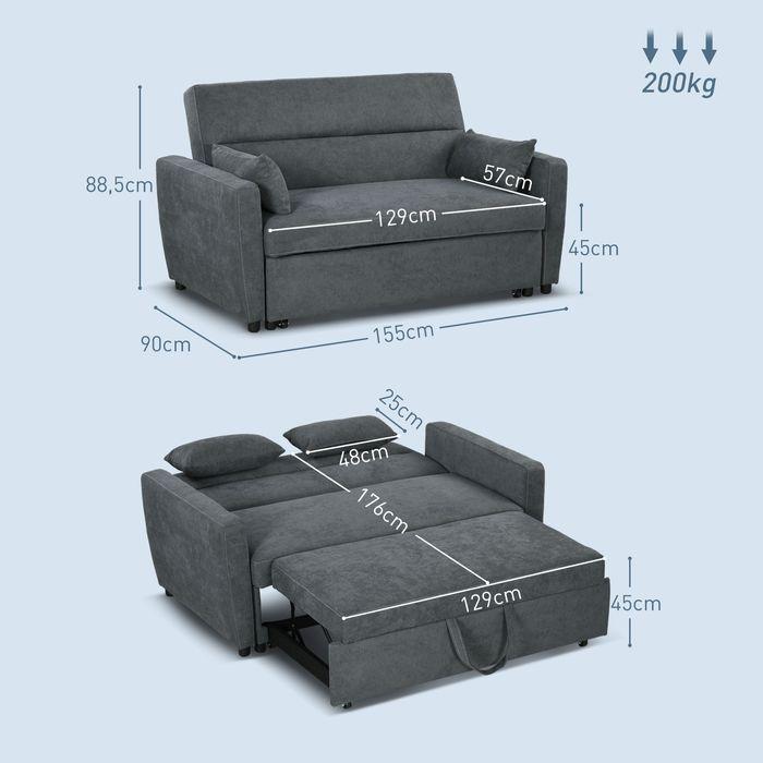 Produktbild Swisshandel24 Schlafsofa, 2-Sitzer, ausklappbar, bis 200 kg, Holzrahmen, 155x90x88,5cm, Dunkelgrau (2-Sitzer)