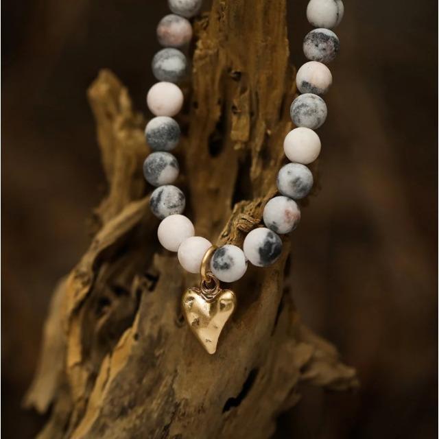 Produktbild Andreani Armband aus echtem Jaspis und Achat mit Herzanhänger von (19 cm, Echtes Jaspis und Achat)