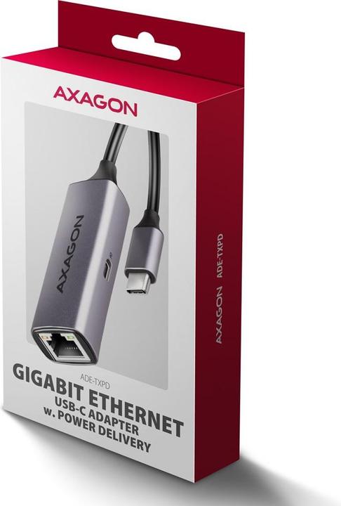 Image du produit Axagon ADE-TXPD, USB-C 3.2 Gen 1 - Gigabit Ethernet síťová karta, Asix AX88179, PD, auto instal (USB-C, RJ45 (1x))