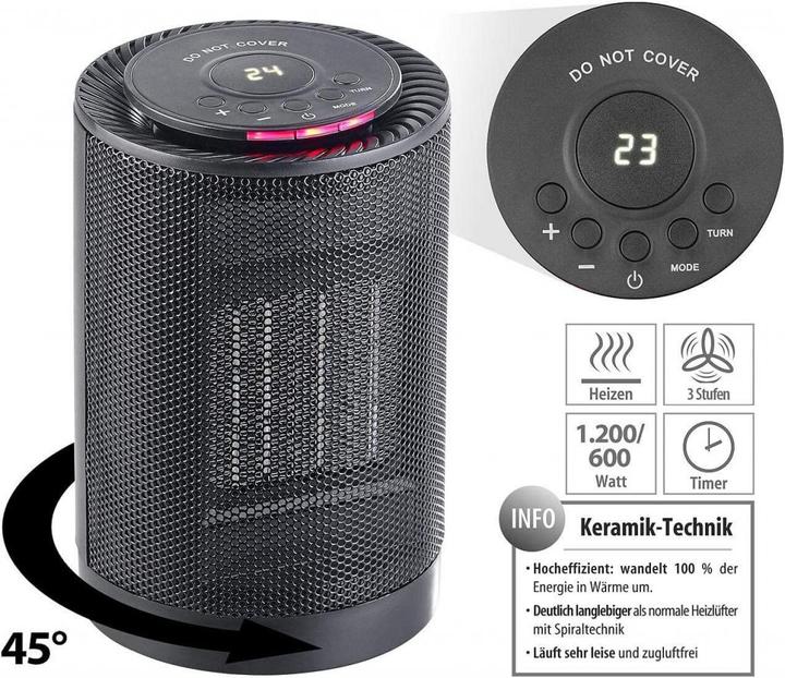 Immagine prodotto Carlo Milano Termoventilatore da tavolo in ceramica digitale con oscillazione (1200 W)