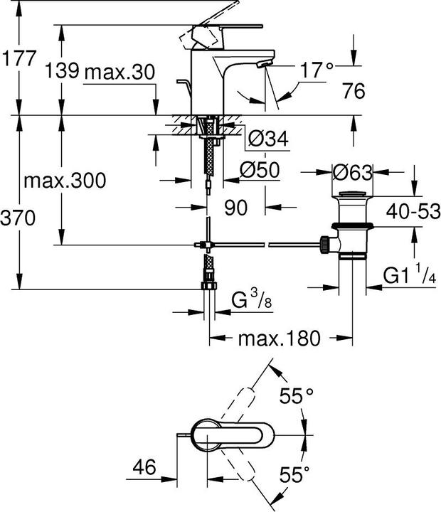 Immagine prodotto Grohe Get lavabo mixer, taglia S, risparmio idrico, con scarico pop-up, cromo