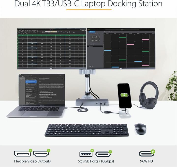 Produktbild StarTech Thunderbolt 3 Dock w/USB-C Host Compatibility (Thunderbolt, 2 Ports)