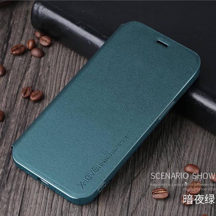 Image du produit X-Level iPhone 12 / 12 Pro - FIBColor Flip Etui, Kunstleder, 360° Rundumschutz, Dunkelgrün (Apple iPhone 12 Pro, Apple iPhone 12)